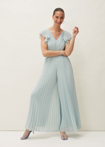 Phase Eight Hallie Pleated Wide Leg Jumpsuit Turquoise Canada | OHLJBS-975